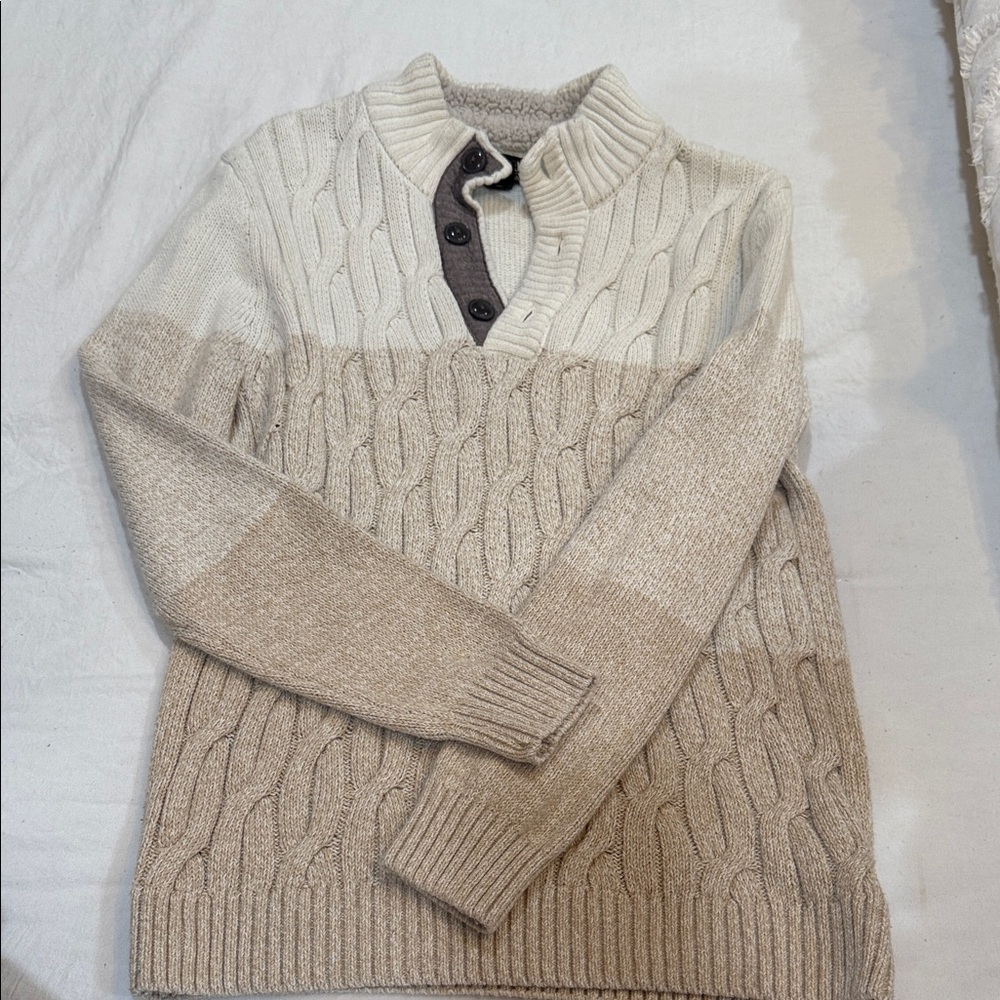 Cozy Beige and Cream Kids Cable Knit Sweater